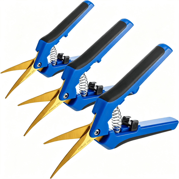 KASIU 3 Packs 6.5 Inch Pruning Shears with Curved Blades Trimming Scissors for Gardening Hand Pruning Snips Titanium Coated Blades Pruning Scissors