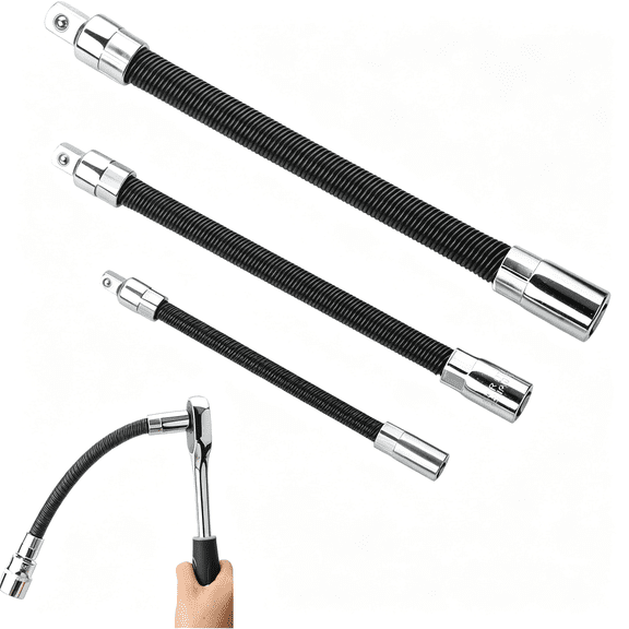 KASIU 3 Piece Flexible Socket Extension - 1/4 3/8 1/2 Drive Flexible Shaft Extension with Spring Detent, Universal for Hard-To-Reach Bolts (Black)