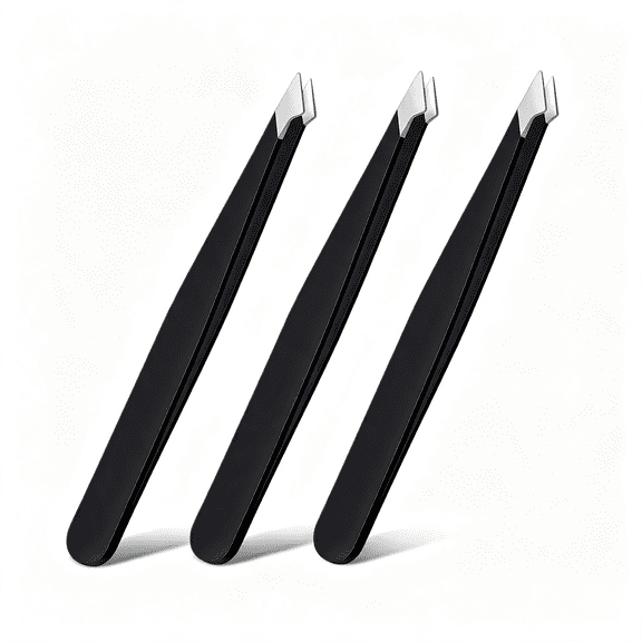 KASIU 3 Pieces Eyebrow Tweezers Stainless Steel Pointed Tip Pointed Hair Removal Tweezers Splinter Plucking and Ingrown Hair Removal,Stainless Steel Tweezer(Black)