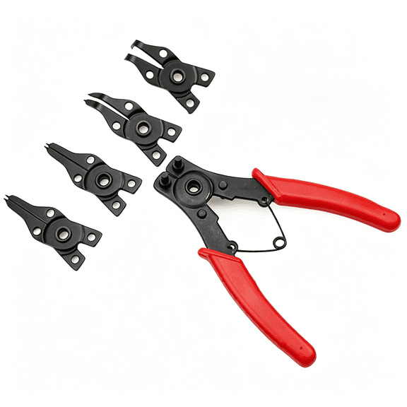 KASIU 4 in 1 Multifunctional Snap Ring Pliers Set Convertible Snap Ring Pliers with 3Pcs Interchangeable Jaw Head Clip Pliers Set 45,90&180 Angled Jaws for Auto and Engine Repairing(Red)