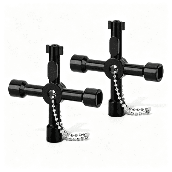 KASIU 4 Way Sillcock Water Key Multi-Functional Universal Cross Water Spigot Key Zinc Alloy Plumbers Electricians Valve Tools Black Silcock Key 4 Way,2 Pack