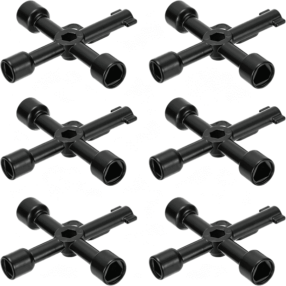 KASIU 4 Way Utility Key, 6 Pack Multifunction Triangle Square Panel Cross Sillcock Key Gas Water Meter Keys Wrench for Valve Spigots Electrical Cabinet Opening, Black