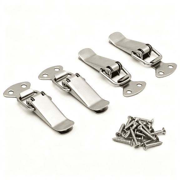 KASIU 4Pack Spring Loaded Toggle Latch for Cabinet, Wooden Case, Box, Chest | Stainless Steel Catch Hasp Clamp Clip Lock, Easy to Install, Widely Applicable, Ss Screw Included