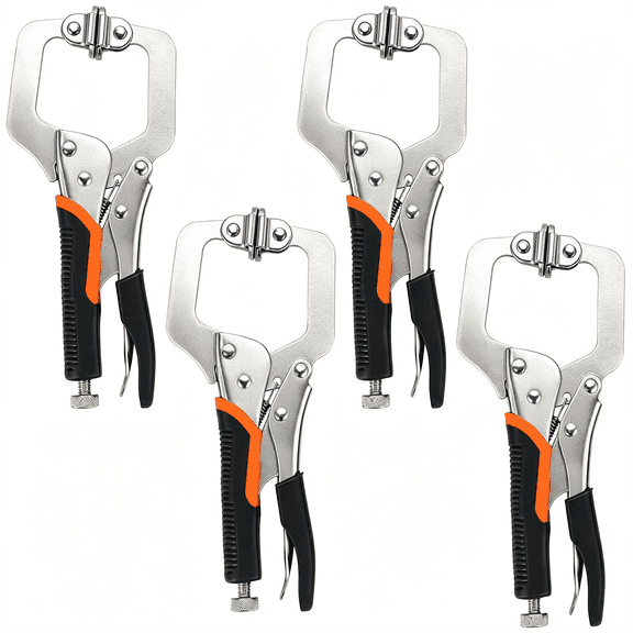 KASIU 4Pcs 6-Inch C Clamp Locking Pliers Vice Grip Welding Clamps,Heavy Duty C-Type with Swivel Pads&Rubber Handle,Adjustable Locking C-Clamp Tool for Woodworking,Metalworking
