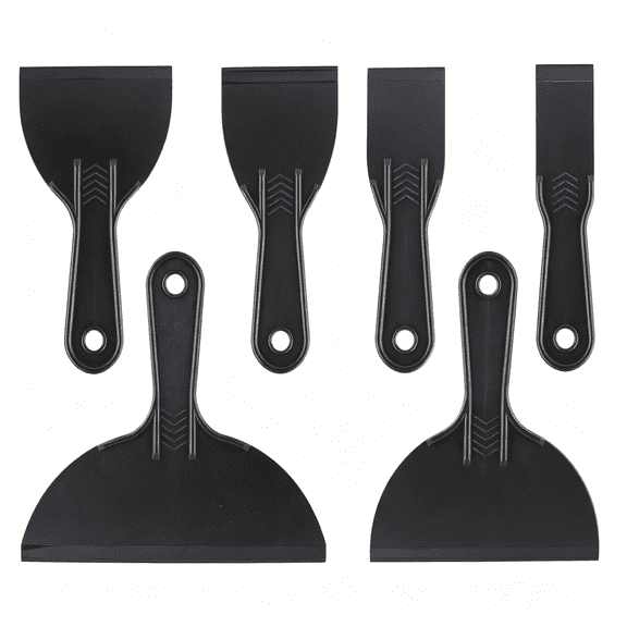 KASIU 6 Pack Plastic Putty Knife,Durable Plastic Scraper Tool with No-Slip Grip for Spackle,Spreader,Non Scratch and Easy Cleaning Spackle Knife,Putty Knife Set,Black