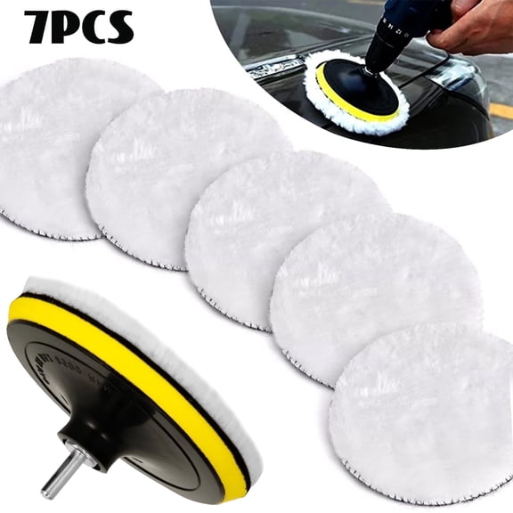 KASIU 7 Pcs 5"Wool Polishing Buffing Pads with M14 Drill Adapter and Polishing Wheel for Drill Buffer Attachment Soft Polishing Pad