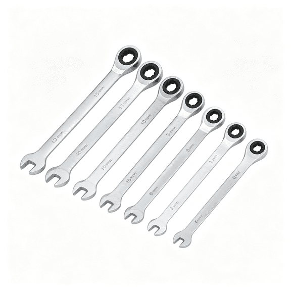 KASIU 7 Pcs Metric Ratchet Wrench Set, 6/7/8/9/10/11/13Mm 72-Tooth | Ratcheting Wrench Dual Ends, 5 Swing Arc for Tight Spaces, for Auto Motorcycle Repair Projects