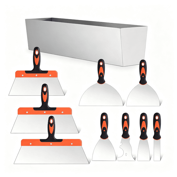 KASIU Drywall Knife Set, 10Pcs Drywall Tools Includes Stainless Steel Putty Set, Taping Knife, Painter Scraper Tool & 14" Mud Pan Perfect for Joint Taping, Finishing and Patching