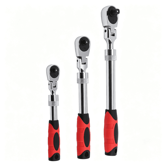 KASIU Extendable Socket Wrench,Flex Head Ratchet Set 1/2 3/8 1/4 Drive,72-Tooth Long Ratchet with Storage Case,Flexible and Versatile Flex Head Ratchet