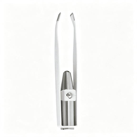KASIU Eyebrow Tweezers with Light - Led Lighted Tweezers for Women Facial Hair - Precision Eyebrow Plucking Slant Tip Stainless Steel Tweezer with Long Arms & 3 Extra Batteries