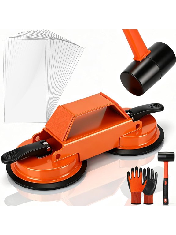 Floor Gap Fixer Tool Heavy Duty 45Striking Surface Floor Gap Repair Tool Kit Iron Reinforced Suction Cup with Hammer Gloves and Sticky Pads for for Closing Gaps(Orange)
