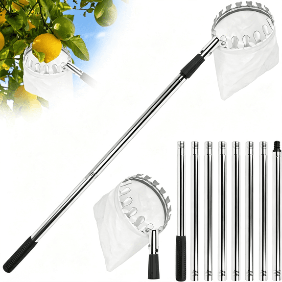 KASIU Fruit Picker Pole with Basket Telescoping -Adjustable 11.5Ft Apple Picker Pole with Big Non-Woven Basket Fruits Catcher for Apples, Mango, Lemon, Orange - Easy to Assemble and Store