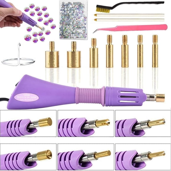 KASIU Hotfix Applicator,7-In-1 Hot Fix Rhinestone Applicator Wand Setter Tool Kit with Ab Crystal Rhinestones,7 Tips,2 Pencils and Tweezers Versatile Bedazzling Tools