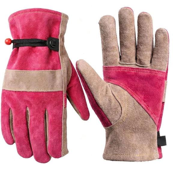 KASIU Leather Gardening Gloves for Women- Gift for Gardeners.Pink M|Welding,Construction,Chainsaw,Farm,Weeding Gloves,Cowhide,Soft Lining,Breathable,Utility,Firm Grip,Wear Resistant