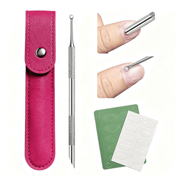 KASIU Loop Cuticle Pusher,Pre-Treatment Cuticle Pusher,Stainless Steel Round Cuticle Pusher with 100#/240# Grit Nail Files and 1P Storage Bags,For Salon & Home Use