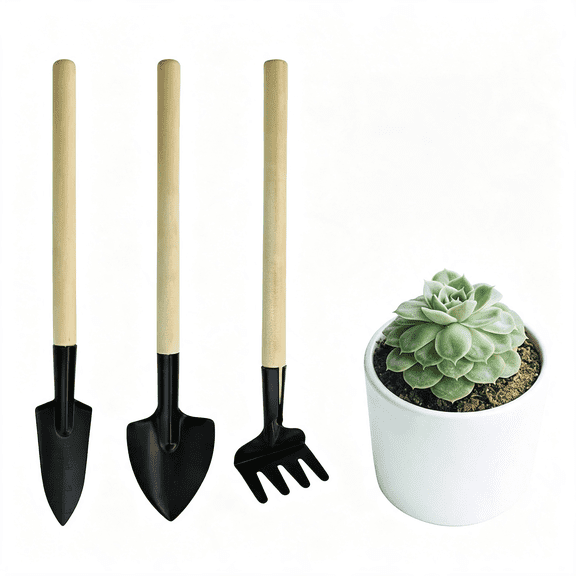 KASIU Mini Gardening Tools,3Pcs Portable Garden Hand Tools Set,Miniature Gardening Rake Trowel and Shovel for Seedlings,Bonsai,Succulents,Herbs,Terrariums and Planting (3Pcs)
