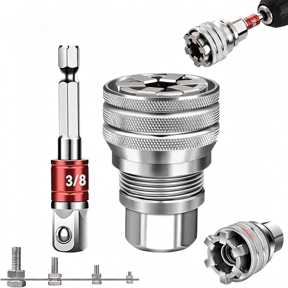 KASIU Multi-Function Universal Socket Wrench Tool,10Mm-19Mm Adjustable Grip Sleeve,3/8" Drive Ratchet Adapter for Power Drill,Maintenance Kit for Auto Repair Diy Home Appliance (1Pc)