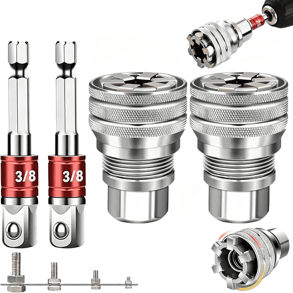KASIU Multi-Function Universal Socket Wrench Tool,10Mm-19Mm Adjustable Grip Sleeve,3/8"Drive Ratchet Adapter for Power Drill,Maintenance Kit for Auto Repair Diy Home Appliance(2Pcs)