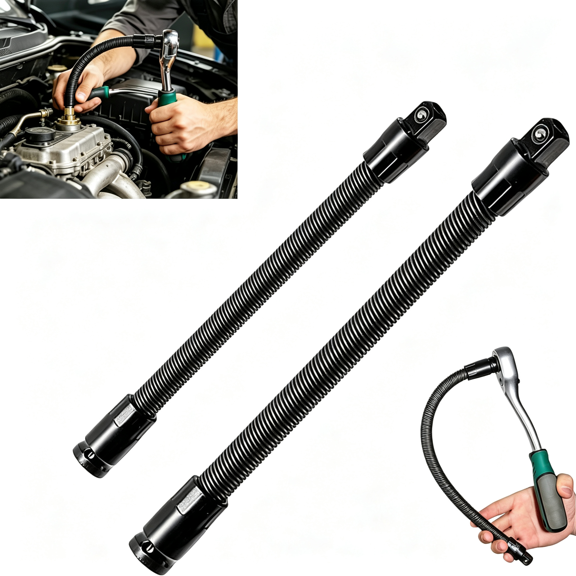 KASIU New 1/2" Drive Flexible Socket Extension Set, 10" & 14" Bendable Impact Extension Bar, Heavy Duty Flex Shaft Torque Extender for Engine Bay, Tight Space & Automotive Repair