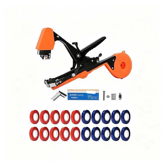 KASIU Plant Tying Machine,Plant Vine Tying Machine Tool with 10000Pcs Staples 20 Rolls Tape Plant Tape Gun for Grapes,Raspberries,Tomatoes,And Vining Vegetables Tying Tool Black