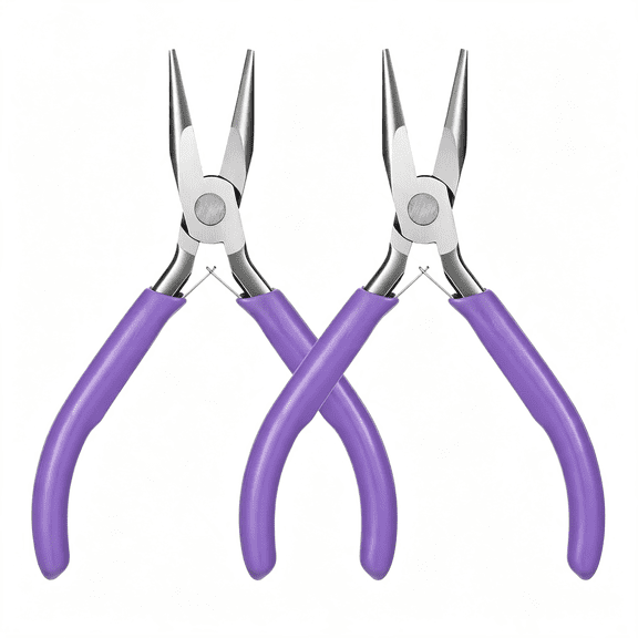 KASIU Purple Mini Needle Nose Pliers Set,2Pcs Needle Nosepliers for Jewelry Making,Jewelry Chain Nose Plier,Small Craft Plier with Smooth Jaw&Comfort Grip Handle for Wire Bending Object Graspi