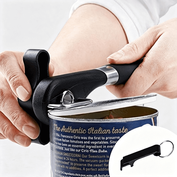 KASIU Safety Side Cut Manual Can Opener for Seniors & Arthritis, Smooth Edge No Lid, Ergonomic Soft Grip, Food Grade Stainless Steel, Easy to Use Kitchen Can Opener
