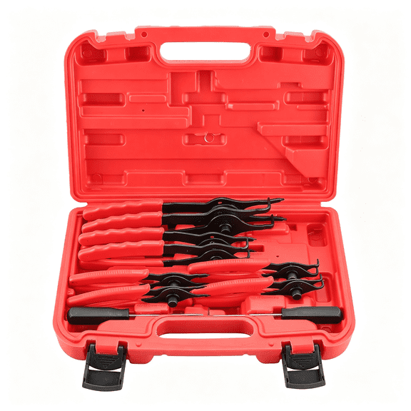 KASIU Snap Ring Plier Set 11Pcs Straight & Bent Retaining Ring Pliers | W/Hook & Pick Heavy Duty Internal External Pliers .038In-.09In Circlip Combination Retaining Clip for Car Trunk Motorcycle