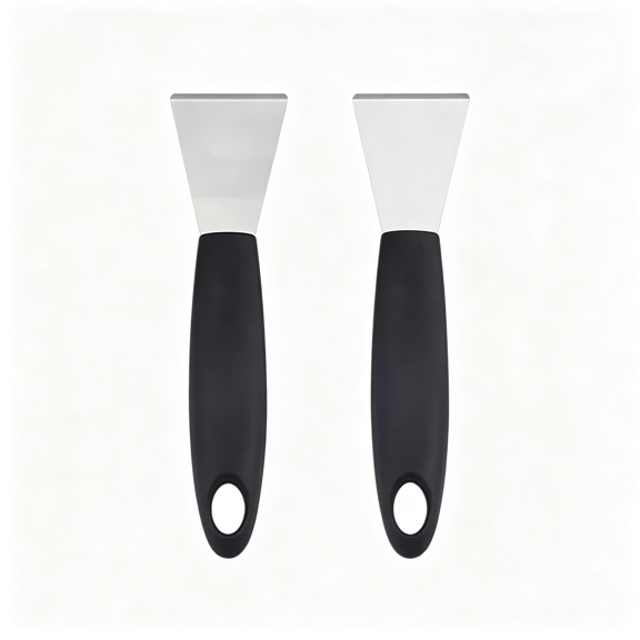 KASIU Stainless Steel Metal Scraper,Stove Top Oven Scraper Tool Non Scratch,Window Glass Scraper,Kitchen Cleaning,Glass Stripper,Putty,Grout,Sticker,Wallpaper,Paint,Cooktop,Straight+Bending 2-Pcs