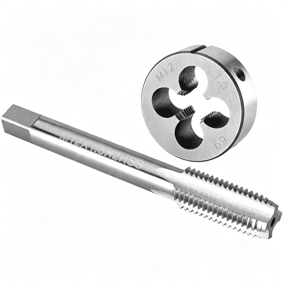 KASIU Tap and Die Kit M12 X 1.5 Tap and Die Set Right Hand | M12X1.5 Machine Thread Tap and Round Die, Used for Cutting Or Repairing Threads on Metal.