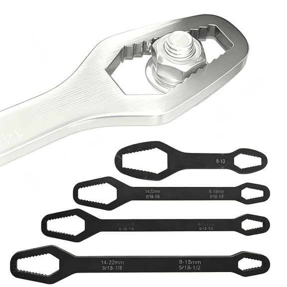 KASIU Thickened Double-Ended Torx Wrench,Universal Automotive Wrench 8-22Mm Self-Tightening Adjustable,Multi-Size Torque Wrench Tool for Mechanical Maintenance,Home Repair&Auto Fix Black-4Pcs