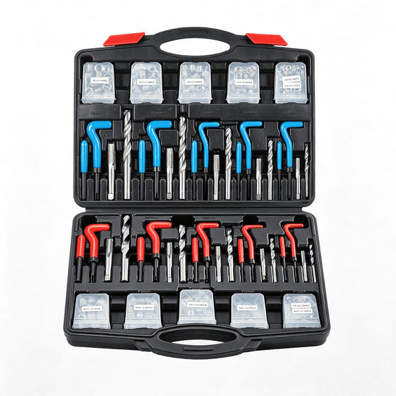 KASIU Thread Repair Kit,Sae and Metric Thread Restorer Kit with Hss Drill Bits Inserts Taps Break Off Tools,Rethreading Tools in 1/4" 5/16" 3/8" 7/16" 1/2" & M5 M6 M8 M10 M12 Sizes