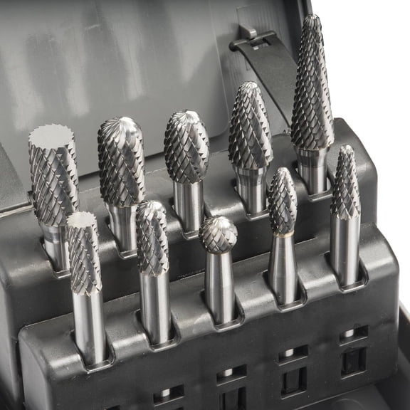 KASIU Tungsten Carbide Burr Set - Industrial-Grade Double Cut Rotary Burr with 1/4" Shank - Deburring,Chamfering,Engraving,Polishing - Metal & Wood - 10 Pcs