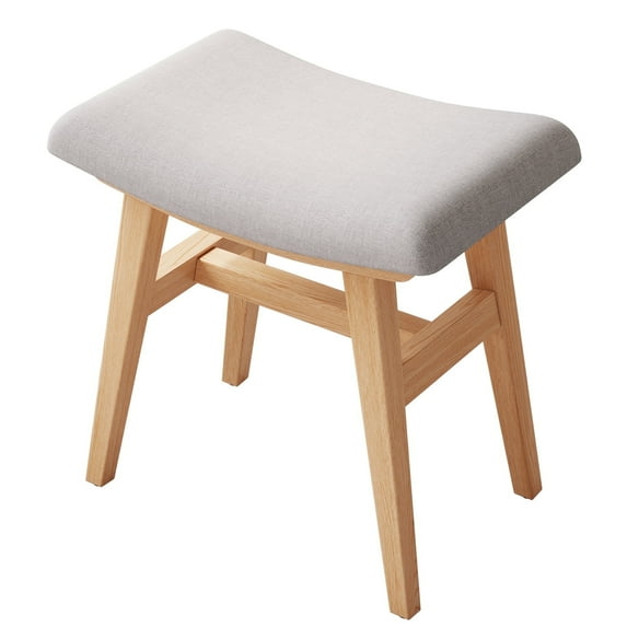 KASLANDI Solid Wood Vanity Stool, Small Makeup Chair with Saddle Cushion, Compact Vanity Bench for Bedroom, Living Room, Natural