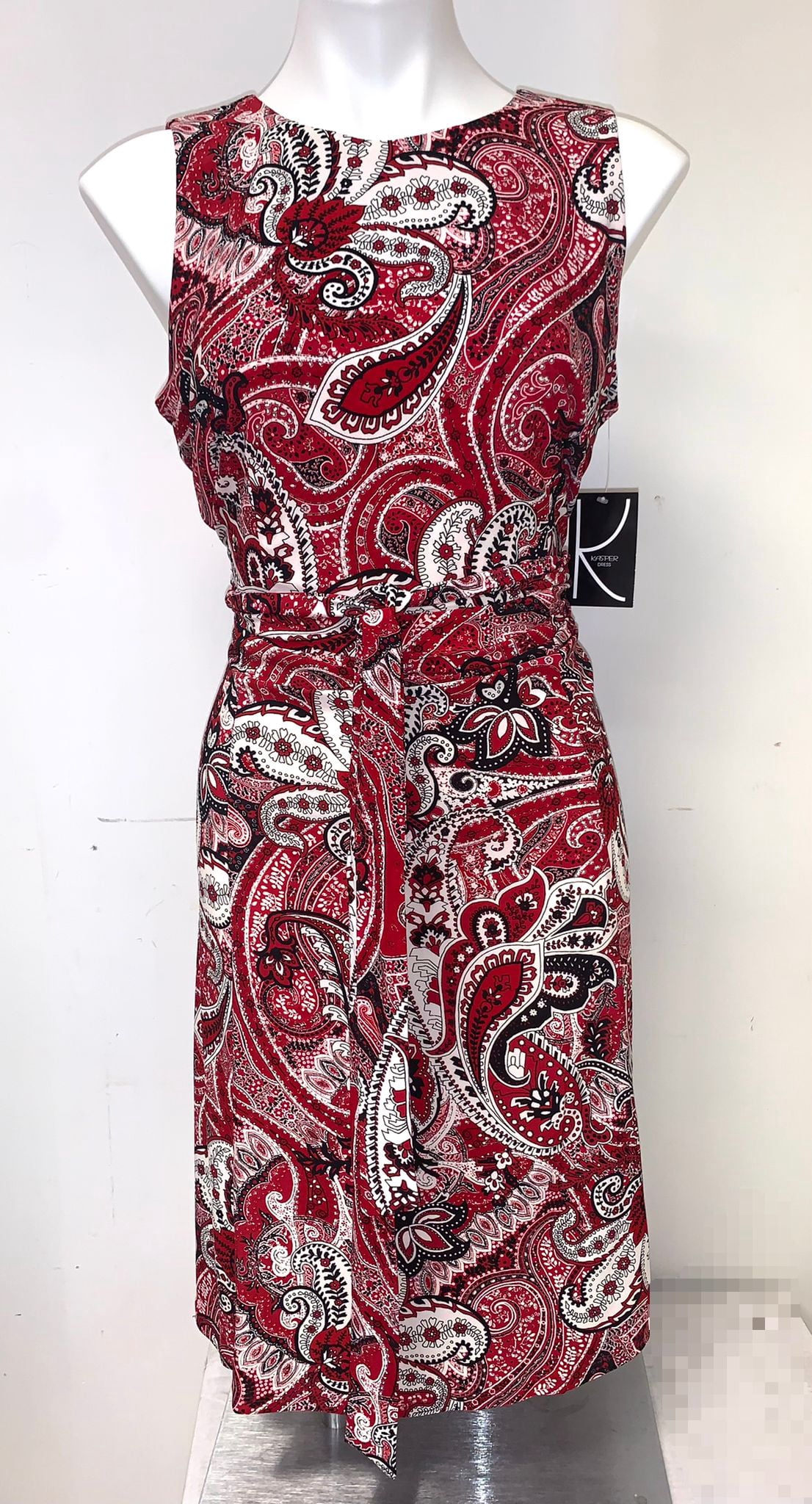 KASPER DRESS Womens Red Zippered Tie Belt Printed Sleeveless Round Neck  Midi Wear To Work Fit + Flare Dress 8 - Walmart.com