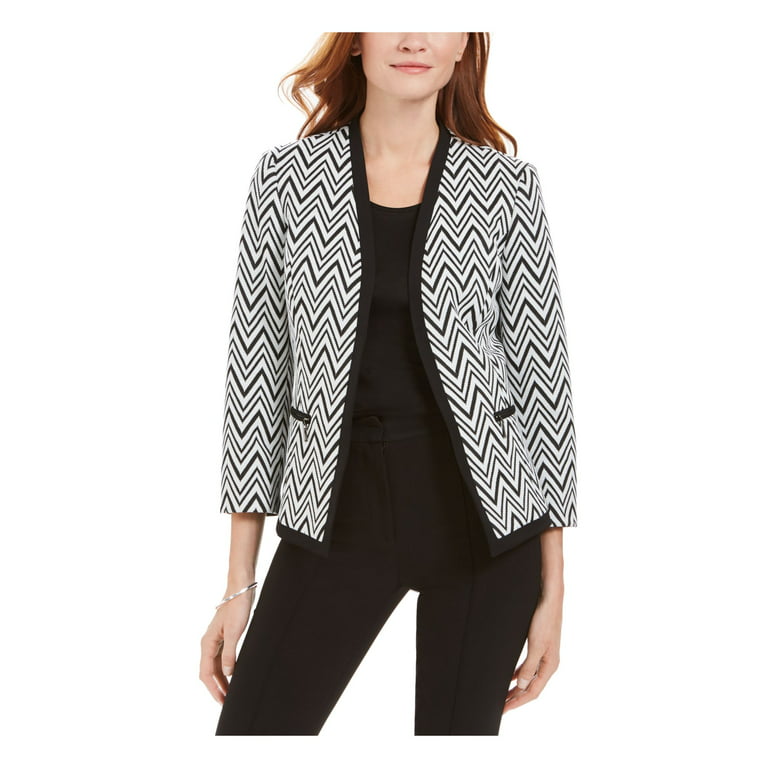 KASPER Womens Black Geometric Suit Jacket Size: 4 