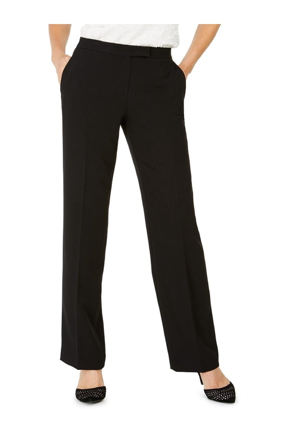Womens Black Stretch Pocketed Zippered Tab-waist Mid-rise Trouser Wear To Work Straight leg Pants 8