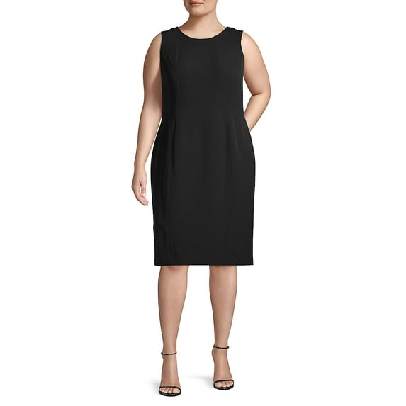 KASPER Womens Black Stretch Zippered Slitted Lined Sleeveless Jewel Neck Knee Length Wear To Work Sheath Dress Plus 16W