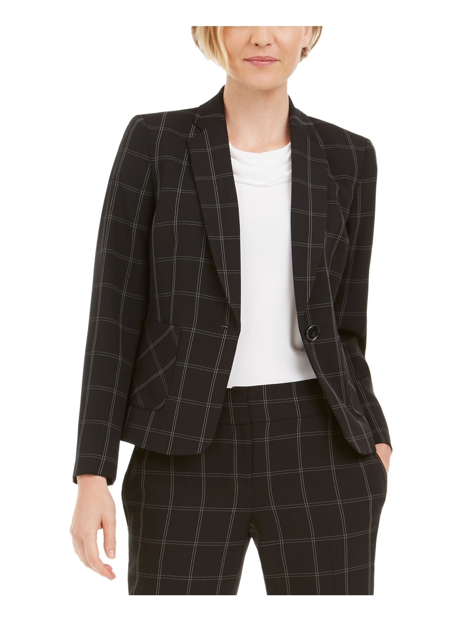 KASPER Womens Black Striped Blazer Jacket Petites Size: 4P