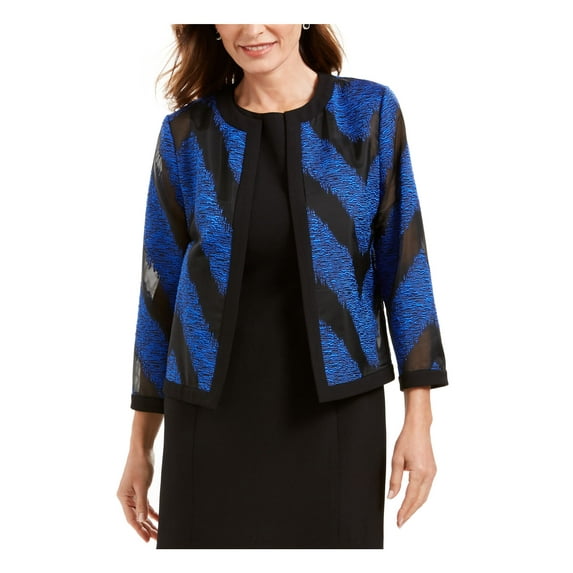 KASPER Womens Blue Mixed Texture Color Block Jacket Size: 4