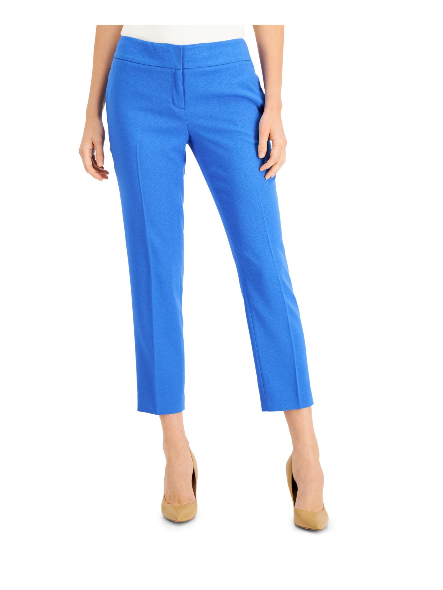 KASPER Womens Blue Stretch Zippered Pocketed Mid Rise Cropped At Ankle ...