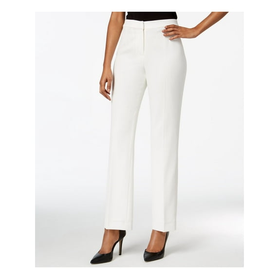KASPER Womens Ivory Stretch Zippered Crepe Mid-rise Wear To Work Straight leg Pants 8