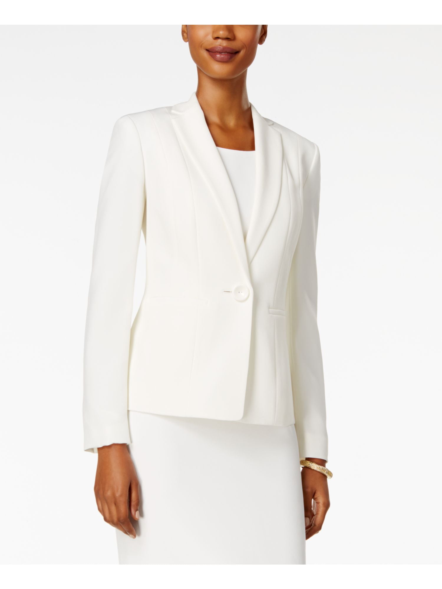 KASPER Womens White Wear To Work Blazer Jacket Petites 10P