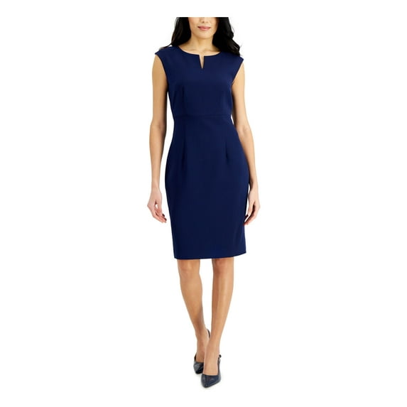 KASPER Womens Navy Slitted Zippered Lined Sleeveless Split Above The Knee Wear To Work Sheath Dress 8