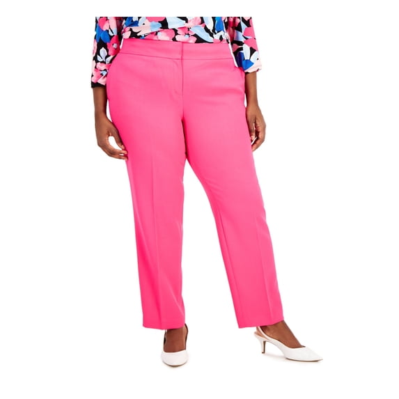 KASPER Womens Pink Zippered Hook And Bar Closure Straight leg Pants Plus 16W