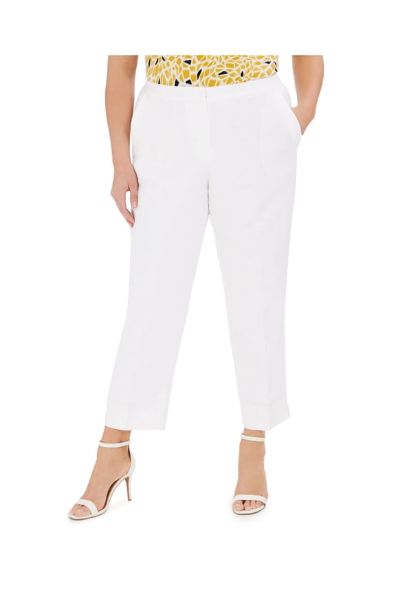 Womens White Pocketed Zippered Slit Back Hems Elastic Back Wais Wear To Work Pants Plus 20W