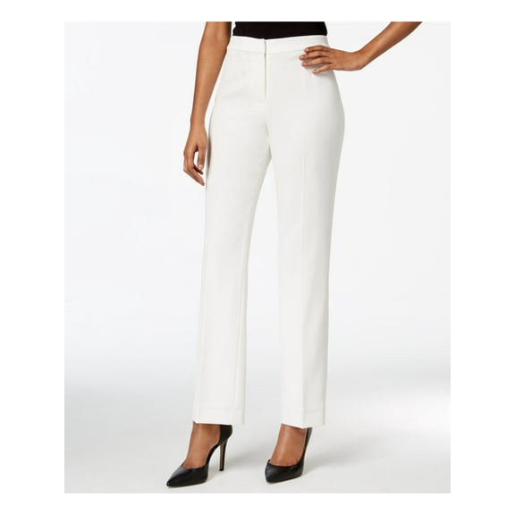 KASPER Womens White Stretch Zippered Crepe Mid-rise Wear To Work Straight leg Pants 4