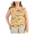 thumbnail image 1 of KASPER Womens Yellow Cut Out Twisted Neck Lined Printed Sleeveless Wear To Work Top Plus 2X, 1 of 4