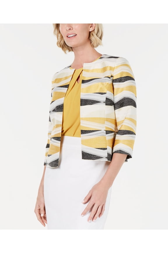 Womens Yellow Printed Jacket Petites Size: 2P