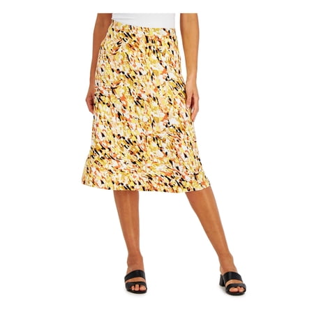 KASPER Womens Yellow Unlined Elastic Waist Pull On Printed Below The Knee A-Line Skirt L