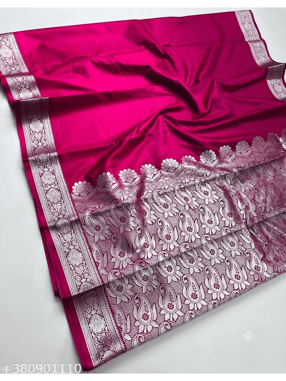 Banarasi Satin Silk Silver Zari Saree with Unstitched Blouse